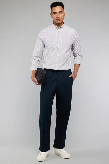 R&B Solid Loose Fit Pants with Elastic Waist