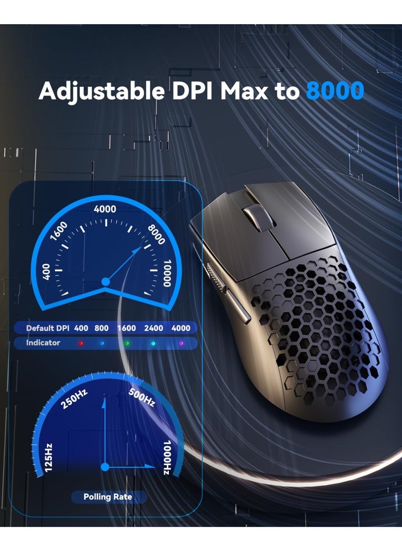 ريدراجون ماوس ألعاب لاسلكي M725 Honeycomb Shell، خفيف الوزن للغاية 49 جرام، 8000 نقطة في البوصة، ماوس ألعاب سلكي ثلاثي الوضع BT5.1/2.4 جيجاهرتز/Type-C مع زرين جانبيين، قابل للبرمجة الكبيرة لأجهزة الكمبيوتر الشخصية/Mac/الكمبيوتر المحمول، أسود  - Image 5
