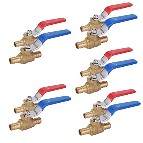 GUOFIS 10 Pack 1/2 Inch PEX Shut Off Valve,1/4 Inch Turn Full Port Ball Valves,Hot (Red) Cold (Blue) Water Shut-off Stop Valve,Pex Brass Ball Valves - Image 1