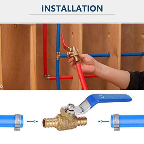 GUOFIS 10 Pack 1/2 Inch PEX Shut Off Valve,1/4 Inch Turn Full Port Ball Valves,Hot (Red) Cold (Blue) Water Shut-off Stop Valve,Pex Brass Ball Valves - Image 5