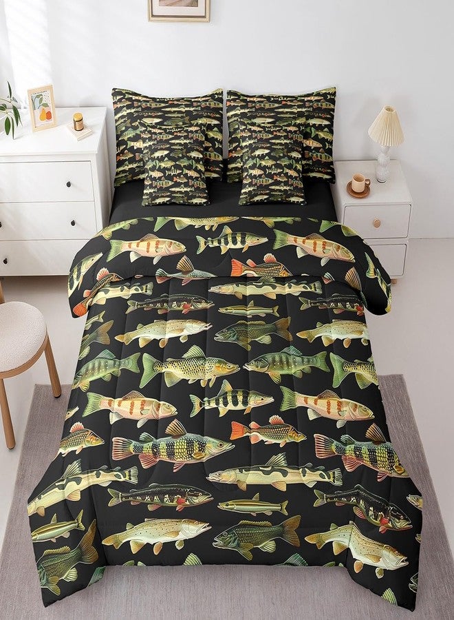 Feelyou Kids Fishing 7 Pieces Bedding Set Twin Size Vintage Pike Fish Comforter Set for Boys Girls Fishing and Hunting Bed Set Bed in a Bag with Comforter, Sheets, Pillowcases & Cushion Covers - Image 3