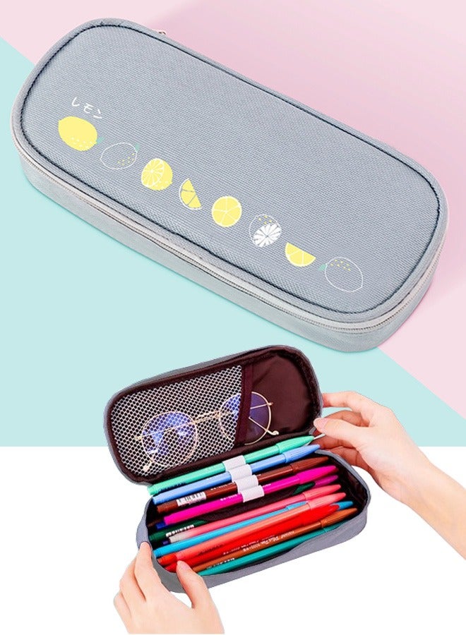 VUCATIN Pencil Case, Multi- Slot Pencil Pouch Large Capacity Pencil Bag for Kids Oxford Cloth Stationery Storage Box Fruit Pencil Case (Gray Lemon)  - Image 1