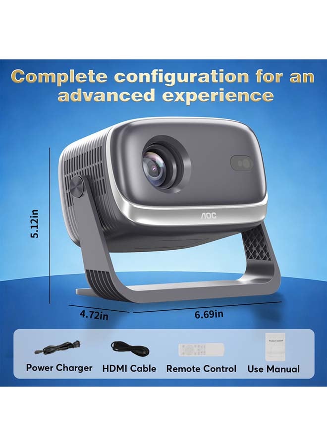 اي او سي جهاز عرض 720P HD يدعم 4K، جهاز عرض ذكي WiFi 6 و BT 5.0 مع 10000 لومن، أندرويد 12، تركيز تلقائي وزوم كاينستون، مكبر صوت مدمج، متوافق مع الهواتف الذكية/الكمبيوتر المحمول/الكمبيوتر الشخصي ونظام المسرح المنزلي والخارجي - Image 2