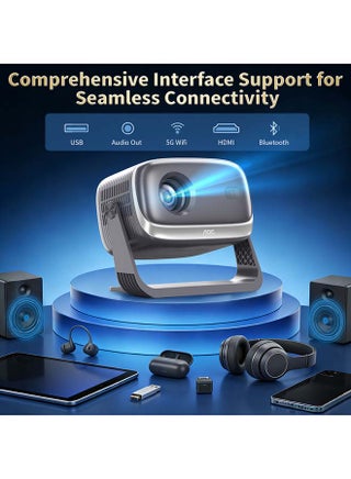 جهاز عرض 720P HD يدعم 4K، جهاز عرض ذكي WiFi 6 و BT 5.0 مع 10000 لومن، أندرويد 12، تركيز تلقائي وزوم كاينستون، مكبر صوت مدمج، متوافق مع الهواتف الذكية/الكمبيوتر المحمول/الكمبيوتر الشخصي ونظام المسرح المنزلي والخارجي - view 3
