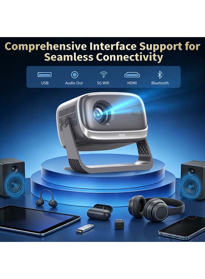 اي او سي جهاز عرض 720P HD يدعم 4K، جهاز عرض ذكي WiFi 6 و BT 5.0 مع 10000 لومن، أندرويد 12، تركيز تلقائي وزوم كاينستون، مكبر صوت مدمج، متوافق مع الهواتف الذكية/الكمبيوتر المحمول/الكمبيوتر الشخصي ونظام المسرح المنزلي والخارجي - Image 3