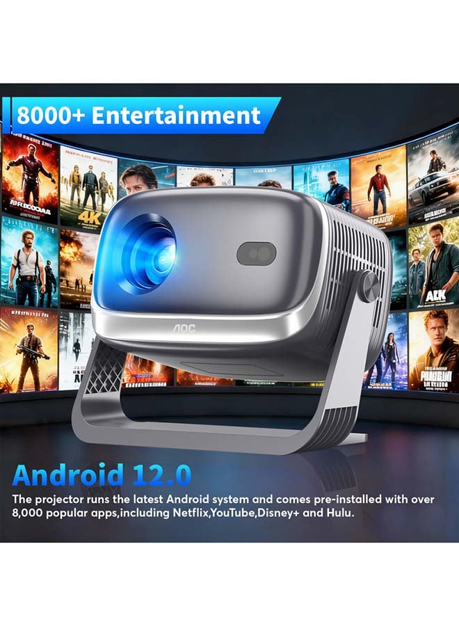 اي او سي جهاز عرض 720P HD يدعم 4K، جهاز عرض ذكي WiFi 6 و BT 5.0 مع 10000 لومن، أندرويد 12، تركيز تلقائي وزوم كاينستون، مكبر صوت مدمج، متوافق مع الهواتف الذكية/الكمبيوتر المحمول/الكمبيوتر الشخصي ونظام المسرح المنزلي والخارجي - Image 4