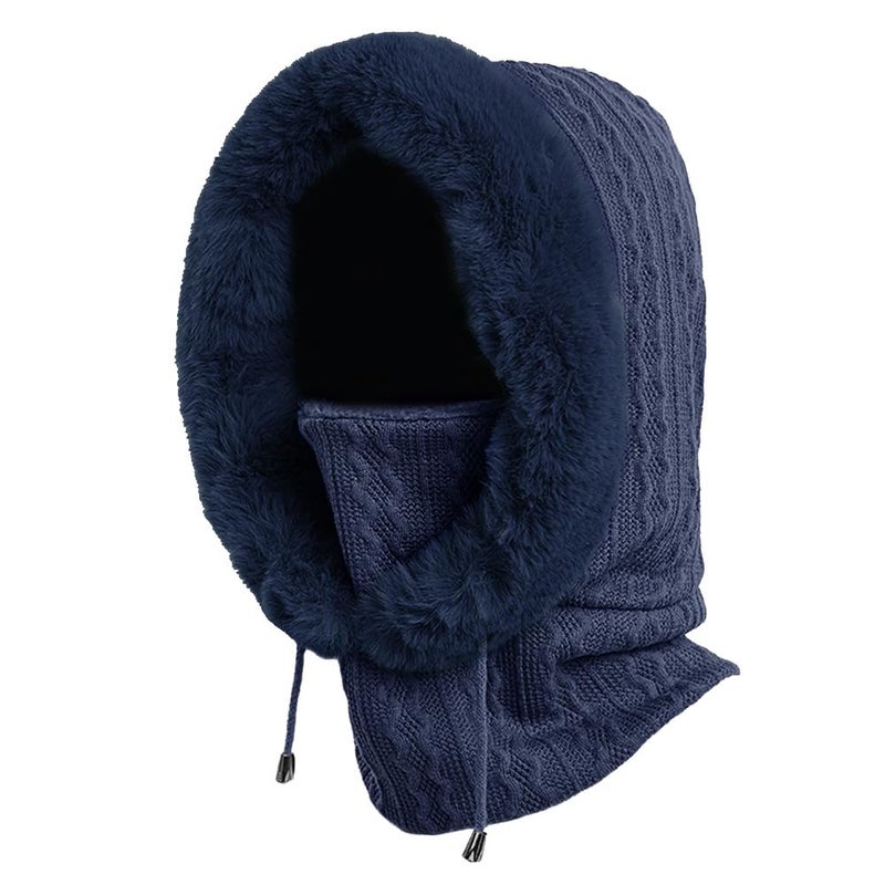 OMUKY Balaclava Hats for Women Cold Weather Thick Fluff Hats Adult Neck Face Cover Cap Ski Mask Neck Warmer, Navy, One size - Image 1