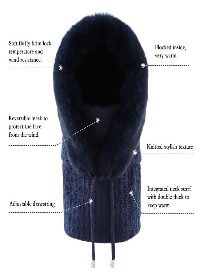 OMUKY Balaclava Hats for Women Cold Weather Thick Fluff Hats Adult Neck Face Cover Cap Ski Mask Neck Warmer, Navy, One size - Image 4