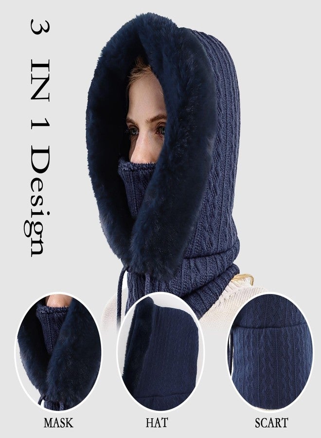 OMUKY Balaclava Hats for Women Cold Weather Thick Fluff Hats Adult Neck Face Cover Cap Ski Mask Neck Warmer, Navy, One size - Image 2