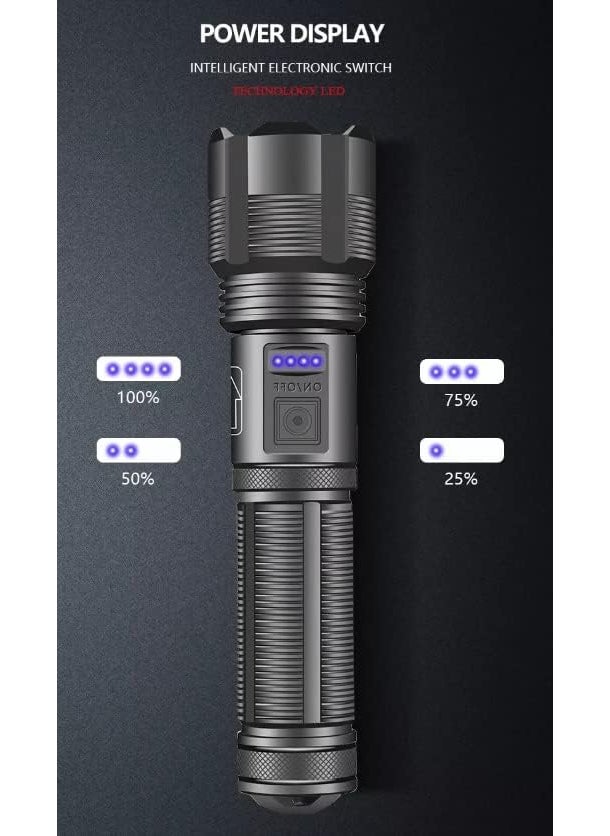 Crobat Crobat LED Torch USB Rechargeable Flashlight Adjustable Focus Searchlight with 1500mAh Battery Waterproof with 5 Lighting Modes for Camping Fishing  - Image 5