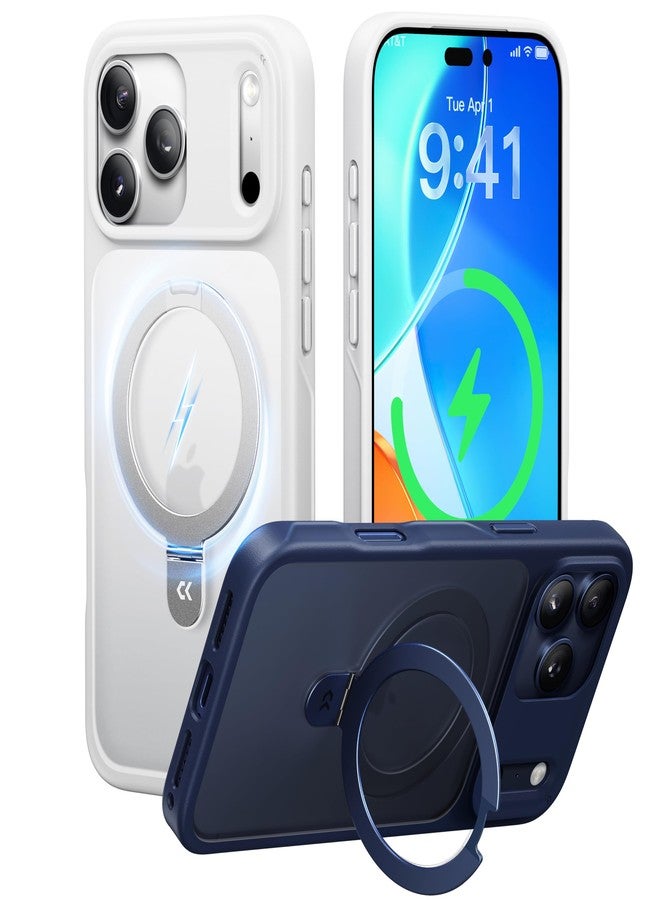 جراب CASEKOO [أبيض فوري] لهاتف iPhone 17 Pro مع حامل مغناطيسي حلقي [حماية عسكرية ضد السقوط] [متوافق مع MagSafe] غطاء هاتف نحيف غير لامع وشفاف مقاوم للصدمات لهاتف iPhone 17 Pro مقاس 6.3 بوصة - Image 1