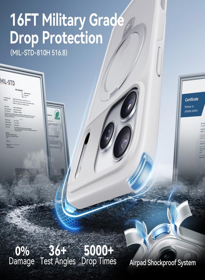 جراب CASEKOO [أبيض فوري] لهاتف iPhone 17 Pro مع حامل مغناطيسي حلقي [حماية عسكرية ضد السقوط] [متوافق مع MagSafe] غطاء هاتف نحيف غير لامع وشفاف مقاوم للصدمات لهاتف iPhone 17 Pro مقاس 6.3 بوصة - Image 5
