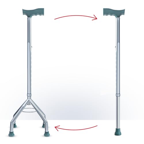 AGEasy Antara AGEasy 2-in-1 Walking Stick | Interchangeable Base - 4 Leg & Single Leg | Lightweight Walking Support with Adjustable Height | Walking Cane for Men/Women, Patients, Old People - Image 1