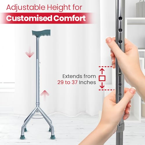 AGEasy Antara AGEasy 2-in-1 Walking Stick | Interchangeable Base - 4 Leg & Single Leg | Lightweight Walking Support with Adjustable Height | Walking Cane for Men/Women, Patients, Old People - Image 4