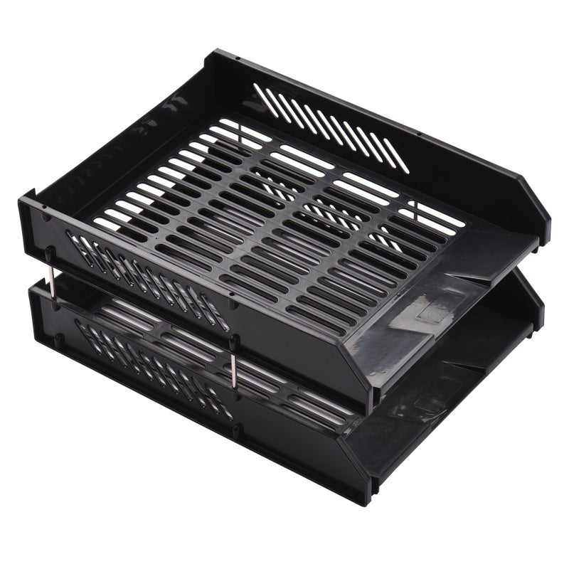 Desktop File Organizer 2-Tier Stackable Tray High-Quality PP Material - Easy Fast Assembly With 4 Metal Sticks Space-Saving Document Holder For Home Office School Desk Supplies - Image 3