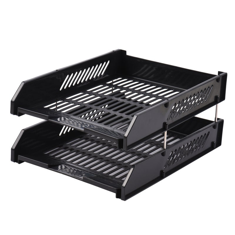 Desktop File Organizer 2-Tier Stackable Tray High-Quality PP Material - Easy Fast Assembly With 4 Metal Sticks Space-Saving Document Holder For Home Office School Desk Supplies - Image 1