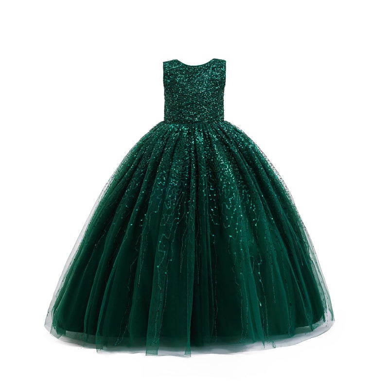 DPKM Flower Girls Sequin Dress Bridesmaid Sparkle Formal Wedding Party Birthday Kids Pageant Princess Prom Ball Gown - Image 1