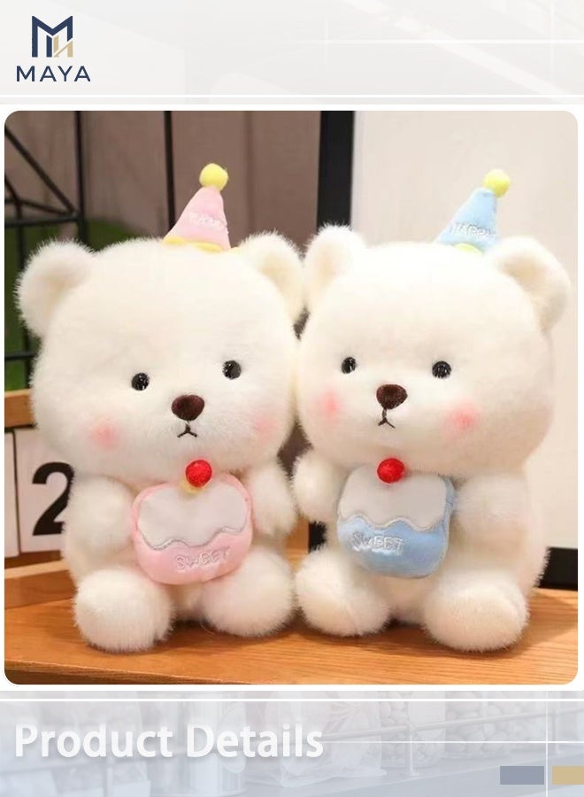 Maya Happy Birthday Plush Bear, 23cm White Teddy with Party Hat & Cake, Cute Photo Prop Gift for Birthdays, Milestones & Celebrations - Image 3