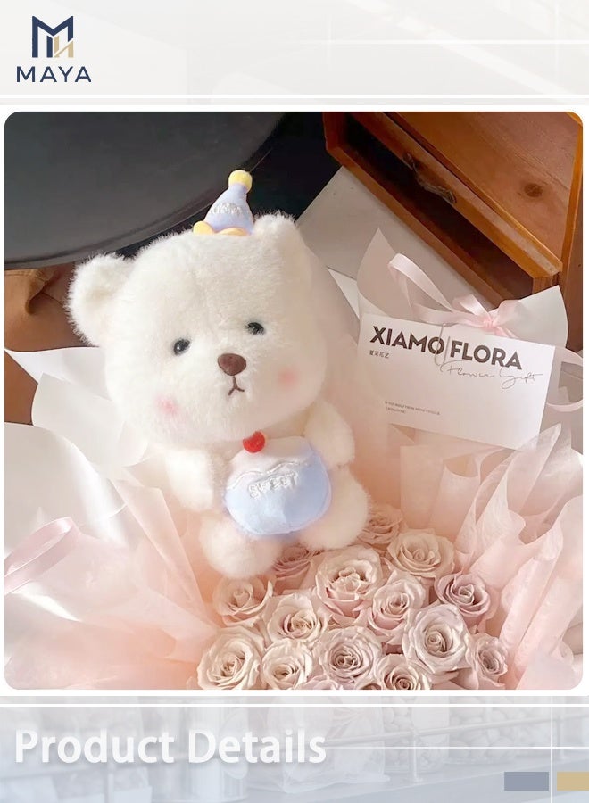 Maya Happy Birthday Plush Bear, 23cm White Teddy with Party Hat & Cake, Cute Photo Prop Gift for Birthdays, Milestones & Celebrations - Image 4