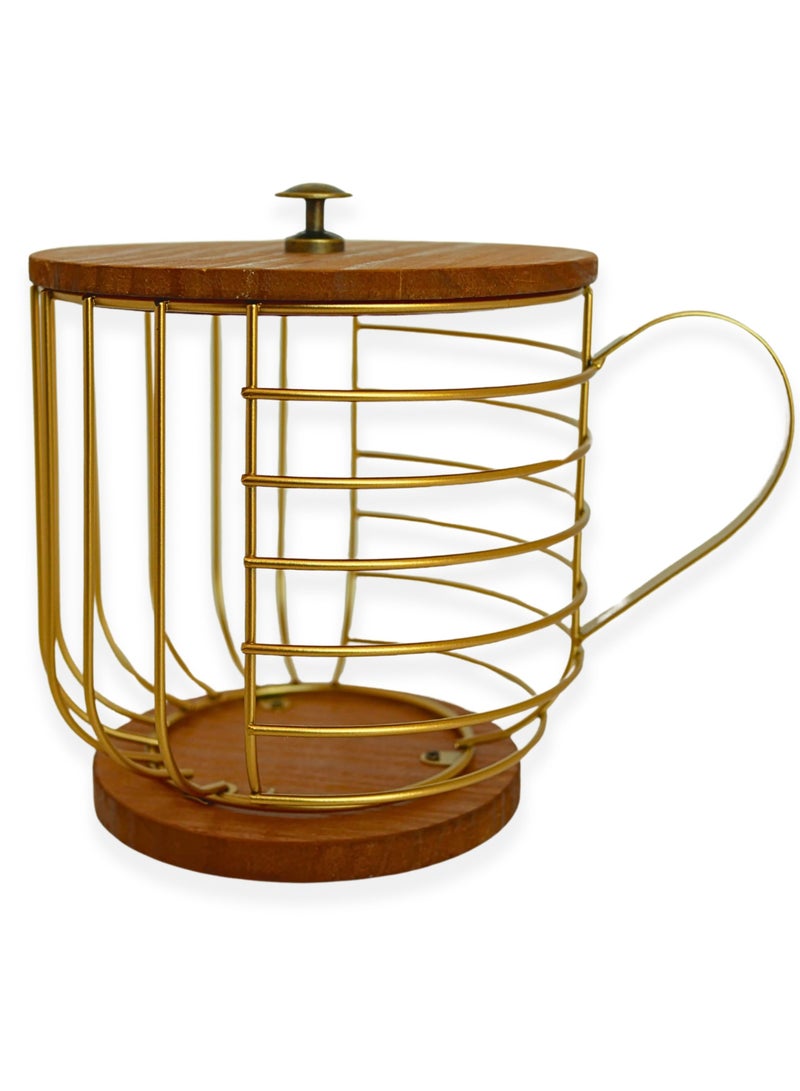 LKTOCAFT Coffee Pod Holder with Wooden Base and Lid, Metal Coffee Pod Basket Compatible with Nespresso Vertuo Pods and Capsules, Cup Holder and Coffee Pod Storage, Coffee Bar Decor - Image 1