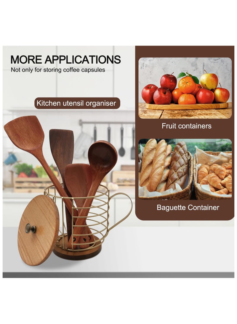 LKTOCAFT Coffee Pod Holder with Wooden Base and Lid, Metal Coffee Pod Basket Compatible with Nespresso Vertuo Pods and Capsules, Cup Holder and Coffee Pod Storage, Coffee Bar Decor - Image 5