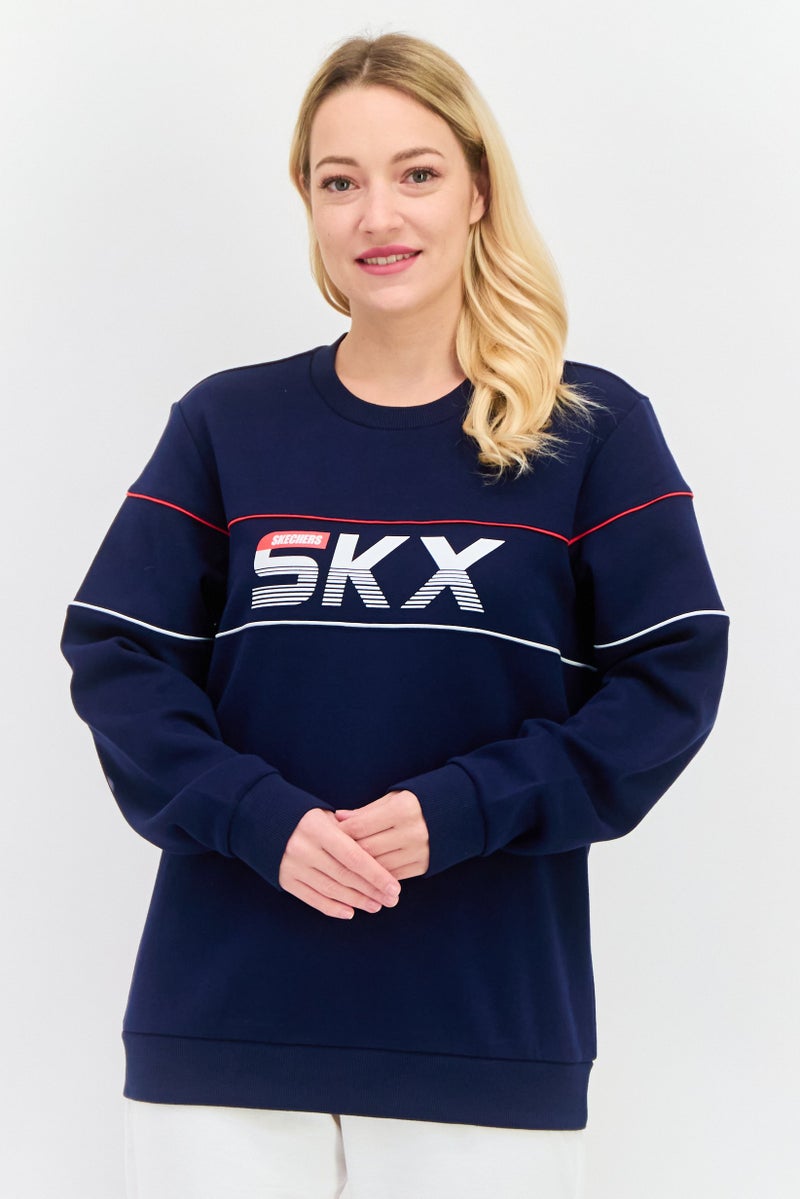 SKECHERS ملابس رياضية نسائية بأكمام طويلة مناسبة، لون كحلي - Image 1