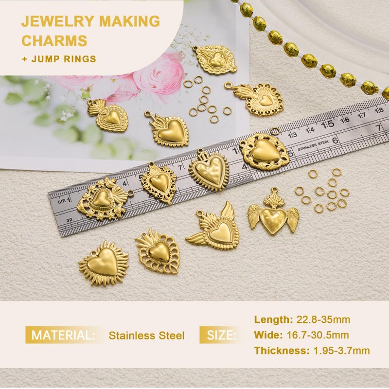 UMAOKANG 12PCS Gold Plated Charms for Jewelry Making Stainless Steel Heart Pendant Charm Kit for Necklace Bracelet DIY - Image 3