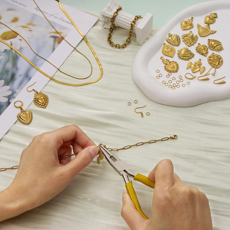 UMAOKANG 12PCS Gold Plated Charms for Jewelry Making Stainless Steel Heart Pendant Charm Kit for Necklace Bracelet DIY - Image 5