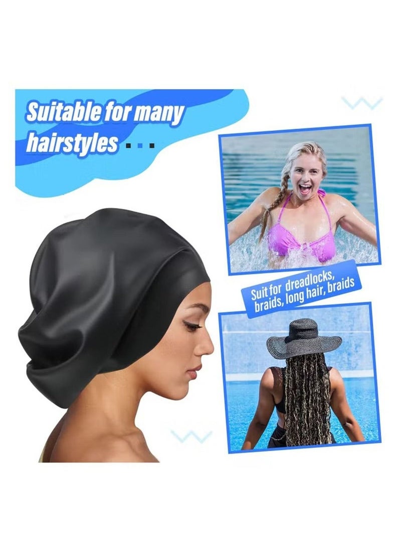 Generic Silicone Swim Cap for Women Men Extra Large Special Design Swimming Cap Waterproof Bathing Cap Swim Hat for Very Long Hair Braids Thick Curly Hair Keep Your Hair Dry Black - Image 4