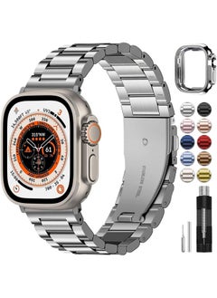 Fullmosa Fullmosa Compatible Apple Watch Band 49mm, Stainless Steel iWatch Strap with Case for Apple Watch Series 9/8/7/6/5/4/3/2/1/SE/SE2/Ultra, Silver(Watch not Included)  - Image 1
