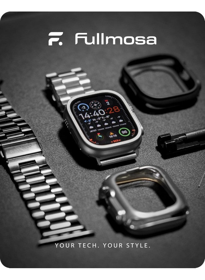 Fullmosa Fullmosa Compatible Apple Watch Band 49mm, Stainless Steel iWatch Strap with Case for Apple Watch Series 9/8/7/6/5/4/3/2/1/SE/SE2/Ultra, Silver(Watch not Included) - Image 2