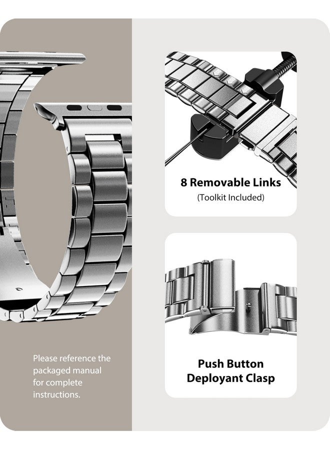 Fullmosa Fullmosa Compatible Apple Watch Band 49mm, Stainless Steel iWatch Strap with Case for Apple Watch Series 9/8/7/6/5/4/3/2/1/SE/SE2/Ultra, Silver(Watch not Included) - Image 4