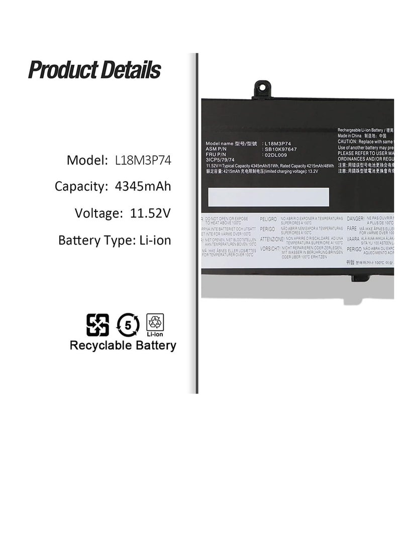 بطارية كمبيوتر محمول L18M3P74 L18M3P73 متوافقة مع أجهزة Lenovo ThinkPad T490 T495 P43S T14 P14S الجيل الأول 2 1st 2nd 20N2 20N3 20RY 20RX 20NJ 20NK 20RH 20RJ 20S0 20 20 0 S1 2. 0W0 20W1 20S4 20S5 20VX L18C3P72 - Image 2