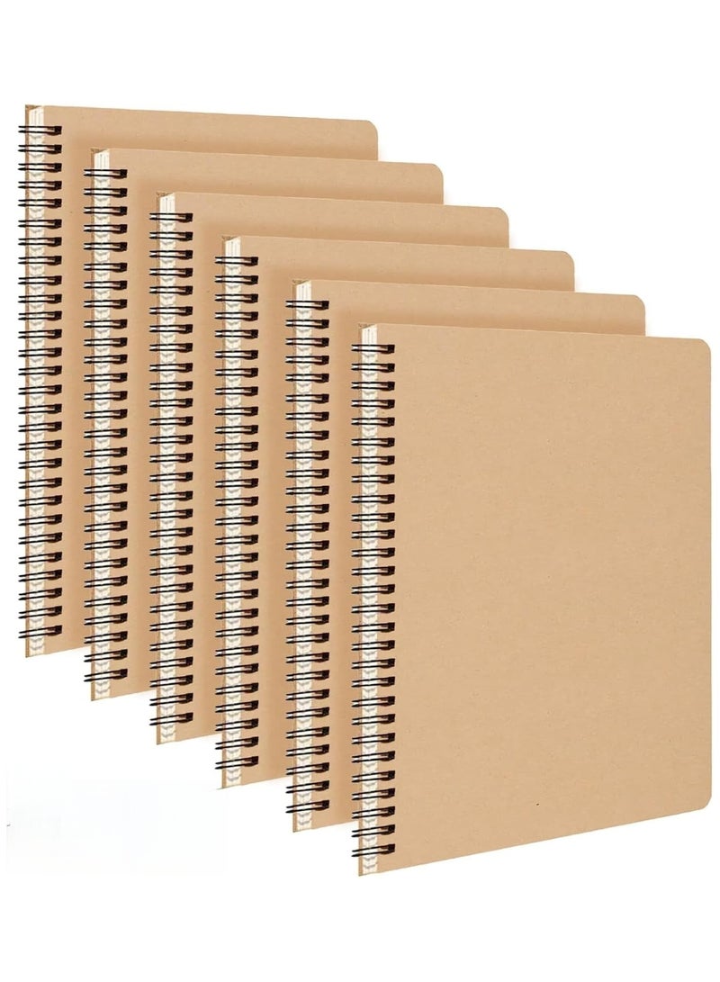 6Pack Spiral Notebook ,A5 Lined Notebooks120 Pages,Hardcover Notebook for Women Men,Coil Notepad,14cm × 203 cm,Lined Paper for Work, School,Office（Brown） - Image 1
