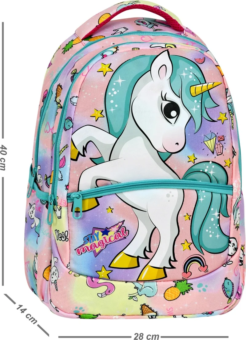 Çantaland Primary School Unicorn Patterned Girls Primary School Bag + Lunch Box