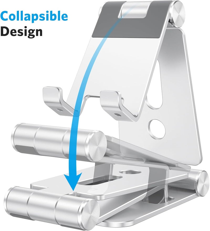 Omoton Foldable Cell Phone Stand, C4 Portable Aluminum Phone Holder, Adjustable Phone Dock Cradle for iPhone 17/16/15 Pro Max Air, Small Tablets, All Smart Phones for Women Men Gift, Silver - Image 3