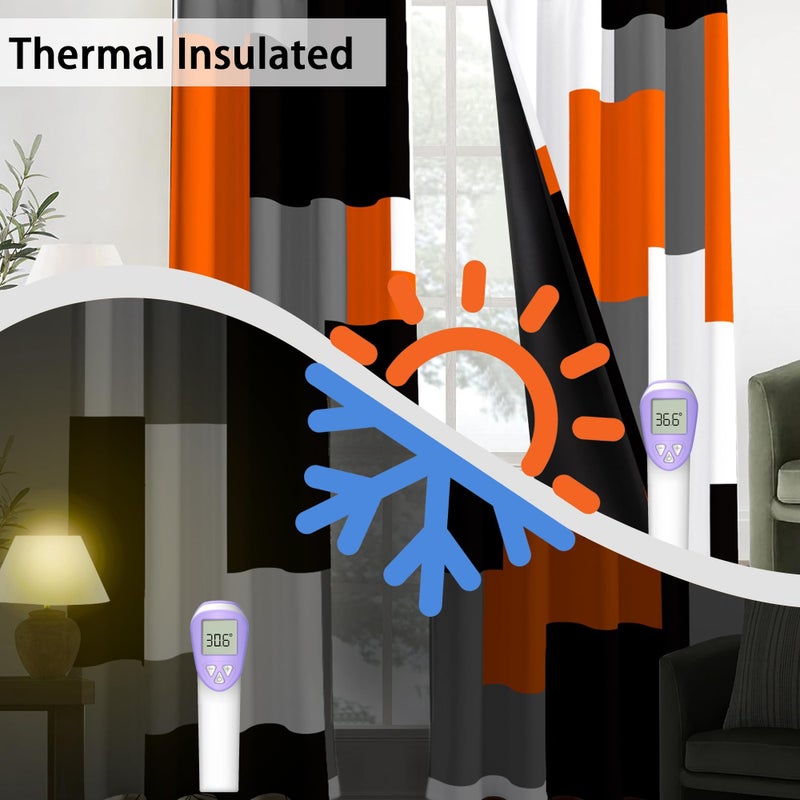 Tyrot Orange 100% Blackout Curtains for Bedroom 84 inch Length 2 Panels Set Black Grey Modern Abstract Geometric Black Out Curtains Insulated Room Darkening Window Drapes for Living Room, 52Wx84L - Image 4