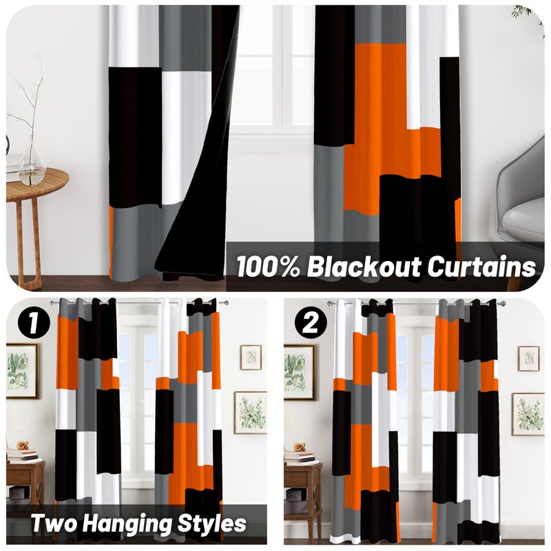 Tyrot Orange 100% Blackout Curtains for Bedroom 84 inch Length 2 Panels Set Black Grey Modern Abstract Geometric Black Out Curtains Insulated Room Darkening Window Drapes for Living Room, 52Wx84L - Image 2