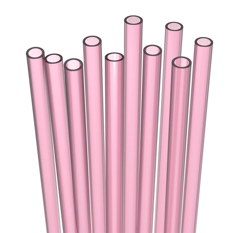 Fiesta First 10 Short Reusable Hard Pink Plastic Drinking Straws Medium Width  Sturdy Cleaning Brush  for Cocktails Small Cups Kids Drinks  Dishwasher Safe BPA Free
