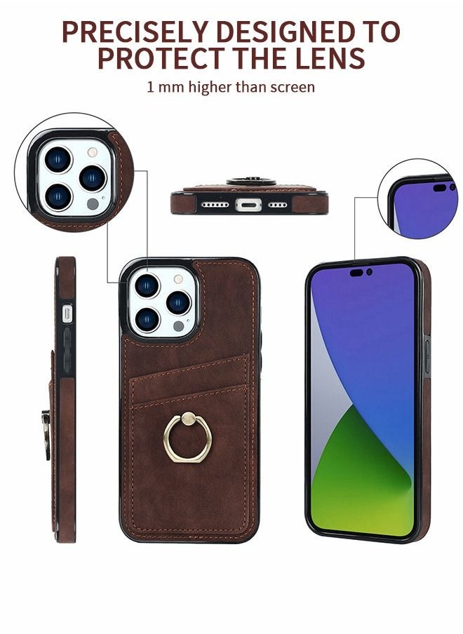 GROIC For IPhone 14 Pro Case 6.1 Inch Wallet Case with Card Holder Ring Kickstand Dual Layer Leather Credit Card Slots Protective Shockproof Cover Designed for IPhone 14 6.1 Inch Shell  - Image 2