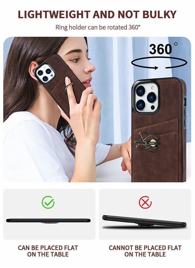 GROIC For IPhone 14 Pro Case 6.1 Inch Wallet Case with Card Holder Ring Kickstand Dual Layer Leather Credit Card Slots Protective Shockproof Cover Designed for IPhone 14 6.1 Inch Shell  - Image 4