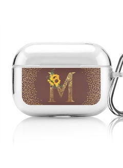 Classic Clear printed Case for Apple Airpods Pro Soft TPU Gel Thin Transparent Flexible Cover - Custom Monogram Initial Letter Mandala Floral Pattern Alphabet - M (Brown )