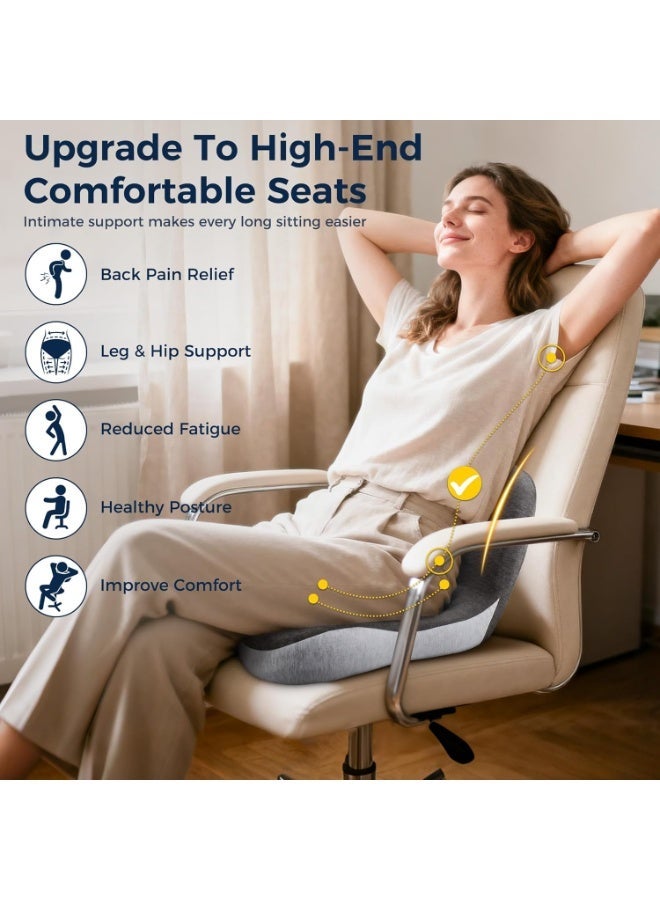 لوكسيرا وسادة مقعد من إسفنج الذاكرة بتصميم مريح على شكل حرف L لكراسي المكتب | وسادة لتخفيف الألم للجلوس الطويل، ودعم عظم العصعص، والاستخدام المنزلي، والسيارة، والطائرة، والكراسي المتحركة (أسود ورمادي) - Image 5