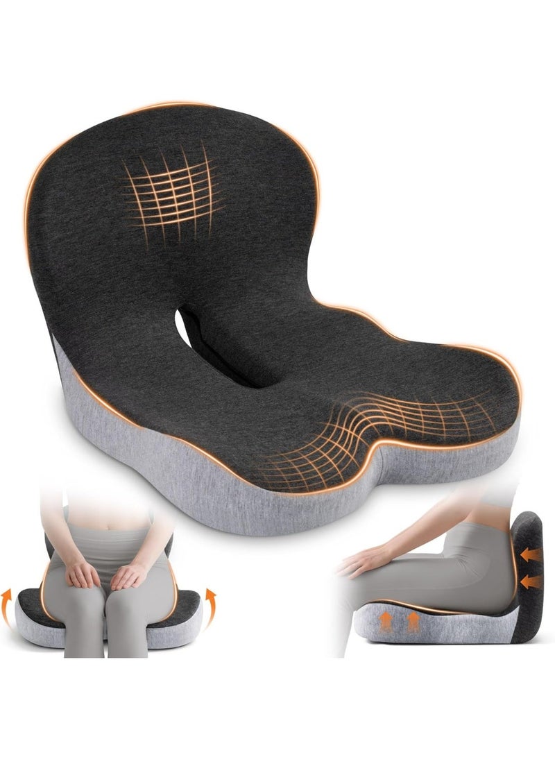لوكسيرا وسادة مقعد من إسفنج الذاكرة بتصميم مريح على شكل حرف L لكراسي المكتب | وسادة لتخفيف الألم للجلوس الطويل، ودعم عظم العصعص، والاستخدام المنزلي، والسيارة، والطائرة، والكراسي المتحركة (أسود ورمادي) - Image 1