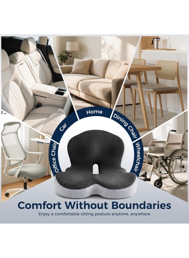 لوكسيرا وسادة مقعد من إسفنج الذاكرة بتصميم مريح على شكل حرف L لكراسي المكتب | وسادة لتخفيف الألم للجلوس الطويل، ودعم عظم العصعص، والاستخدام المنزلي، والسيارة، والطائرة، والكراسي المتحركة (أسود ورمادي) - Image 4