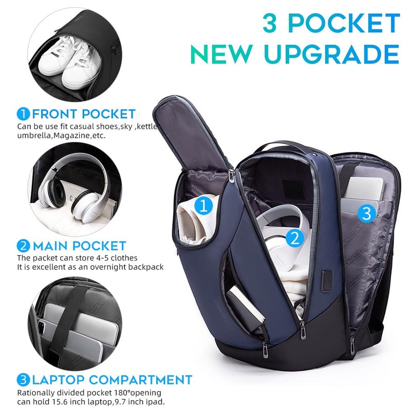 BANGE Business Smart Backpack Waterproof fit 15.6 Inch Laptop Backpack with USB Charging Port,Travel Durable Backpack (Blue(three Pocket)), Blue(three Pocket), Medium, Fashion - Image 2