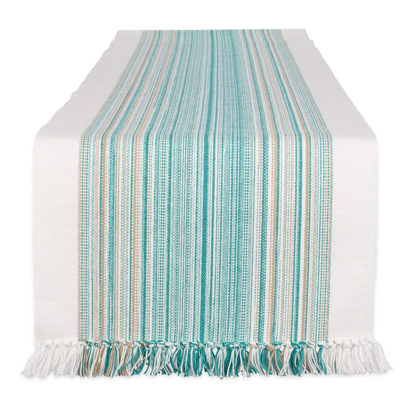 DII Everyday Collection Fringed Stripe Tabletop Table Runner 14x72 Teal