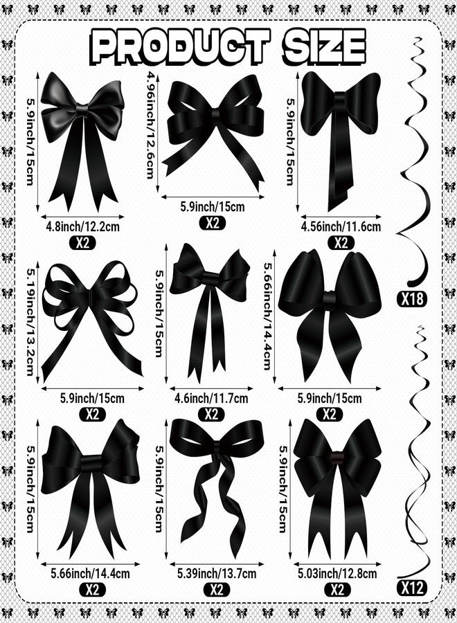 Clabby Black Bow Birthday Decorations Black Coquette Hanging Swirls Garland Banner Bow Party Decorations Ribbon Paper Cutouts for Girls Baby Shower Bridal Shower Wedding Bachelorette Party Supplies - Image 2