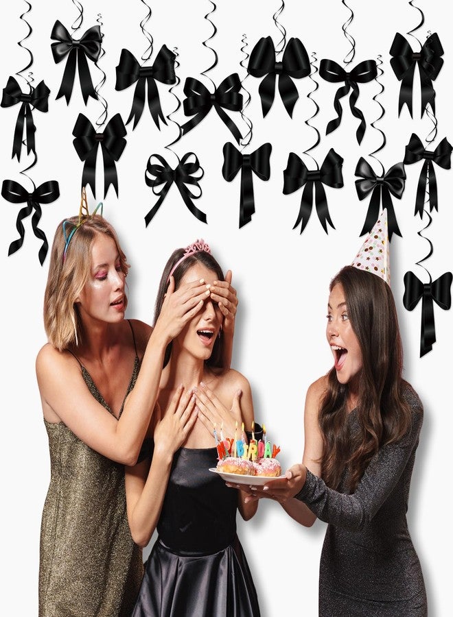 Clabby Black Bow Birthday Decorations Black Coquette Hanging Swirls Garland Banner Bow Party Decorations Ribbon Paper Cutouts for Girls Baby Shower Bridal Shower Wedding Bachelorette Party Supplies - Image 5