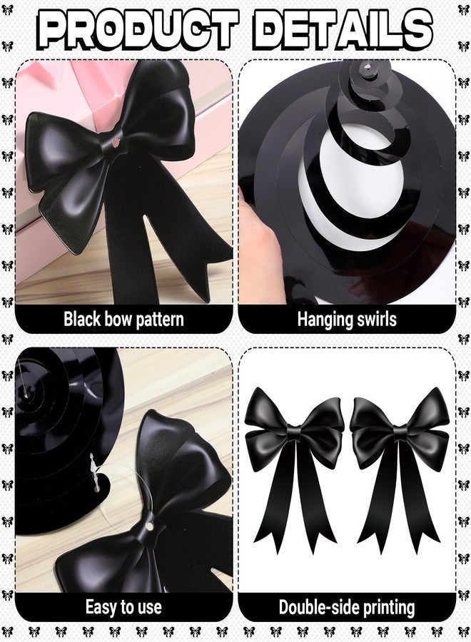 Clabby Black Bow Birthday Decorations Black Coquette Hanging Swirls Garland Banner Bow Party Decorations Ribbon Paper Cutouts for Girls Baby Shower Bridal Shower Wedding Bachelorette Party Supplies - Image 3